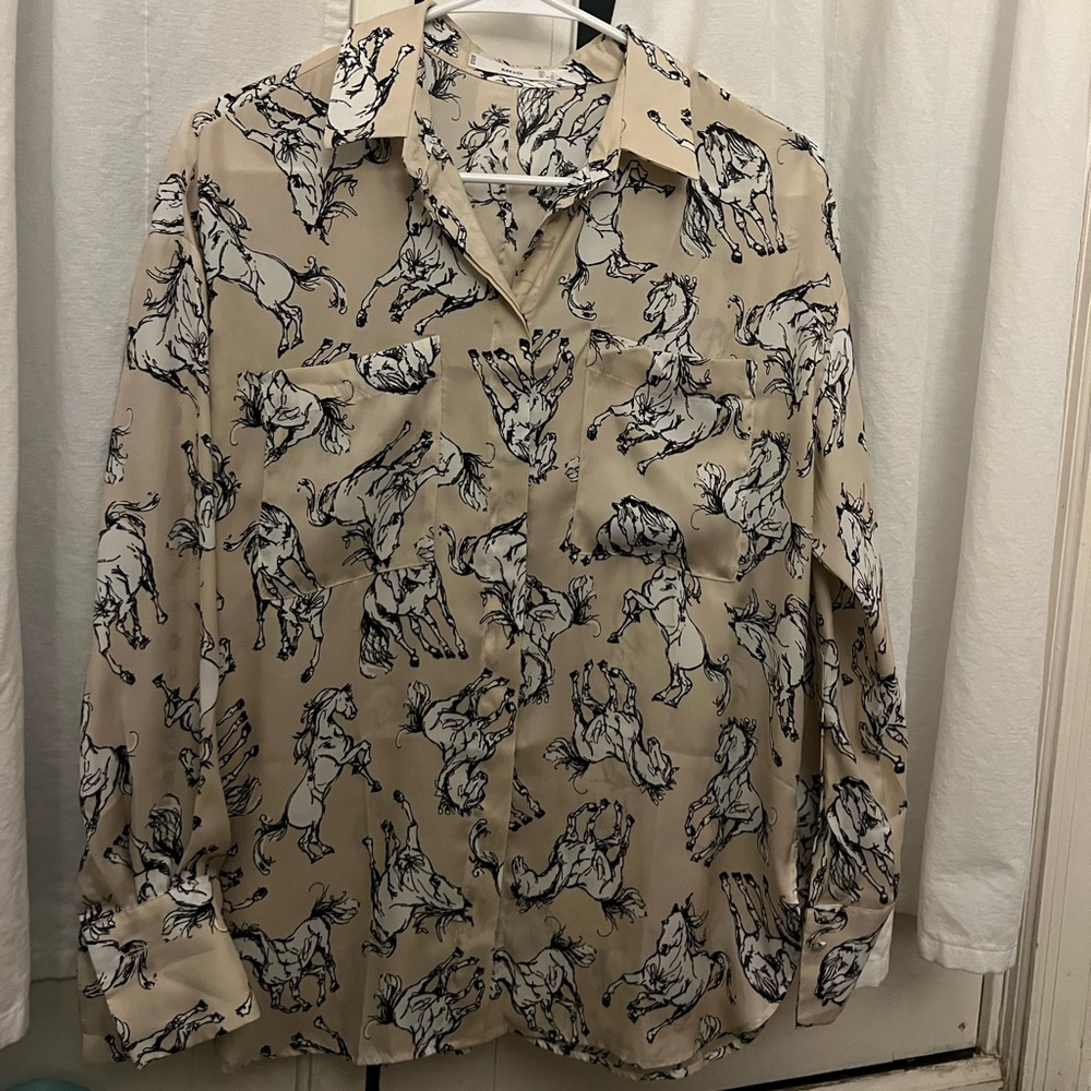Mango horse print button up shirt